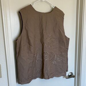 Metro Girl Taupe Embroidered Sleeveless Shell Top - 2XL